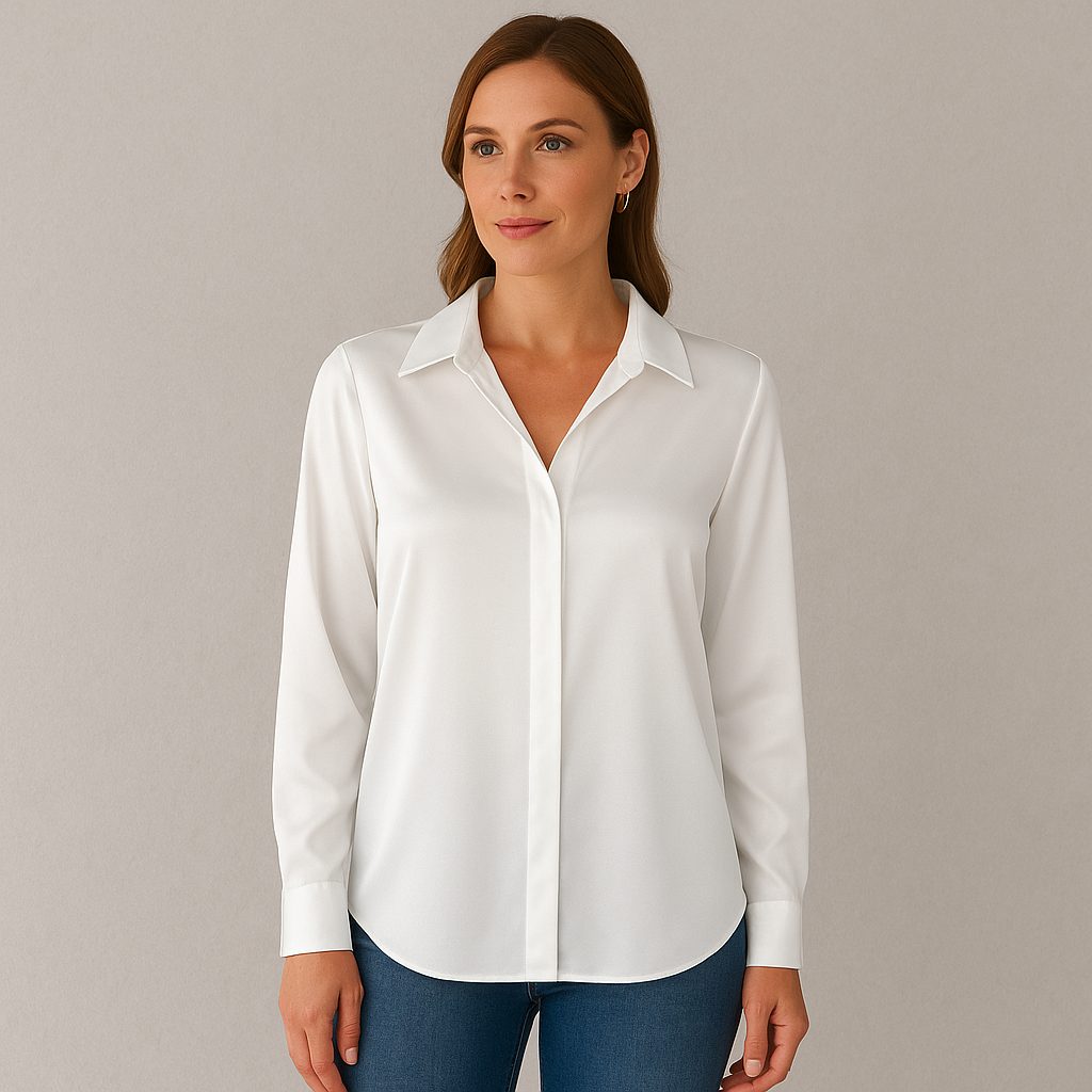 Damen Bluse langarm, Elegante Seidenoptik Bluse für Büro & Abendmode