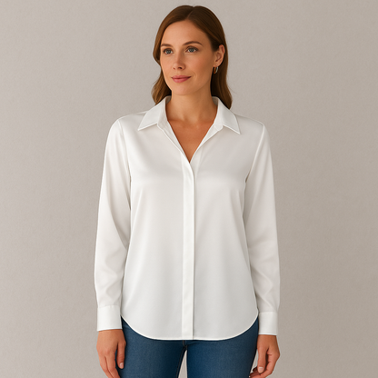Damen Bluse langarm, Elegante Seidenoptik Bluse für Büro & Abendmode