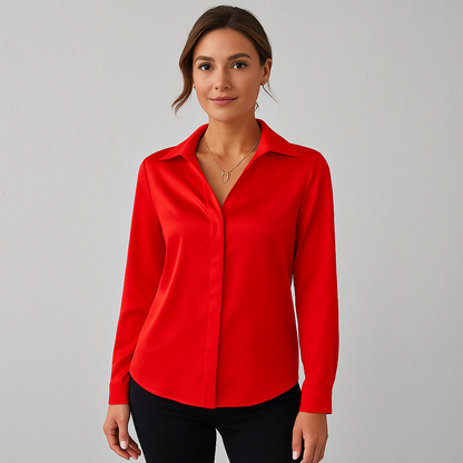 Damen Bluse langarm, Elegante Seidenoptik Bluse für Büro & Abendmode