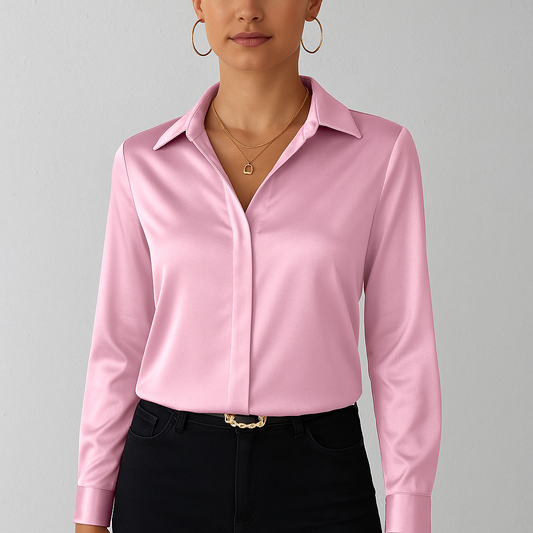 Damen Bluse langarm, Elegante Seidenoptik Bluse für Büro & Abendmode