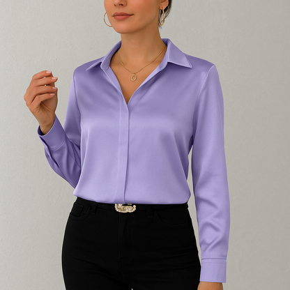 Damen Bluse langarm, Elegante Seidenoptik Bluse für Büro & Abendmode