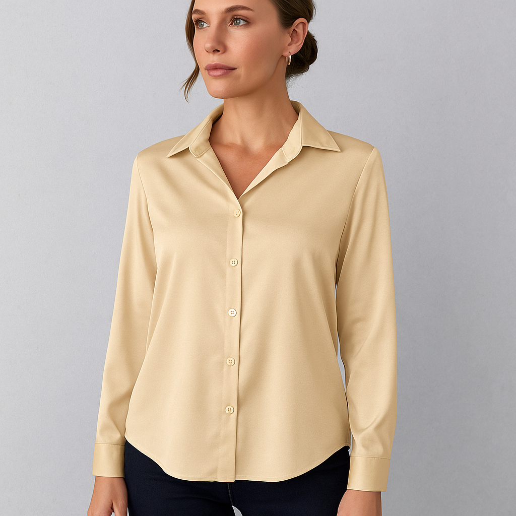Damen Bluse langarm, Elegante Seidenoptik Bluse für Büro & Abendmode