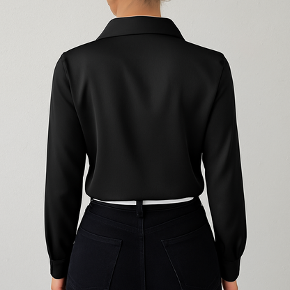Damen Bluse langarm, Elegante Seidenoptik Bluse für Büro & Abendmode