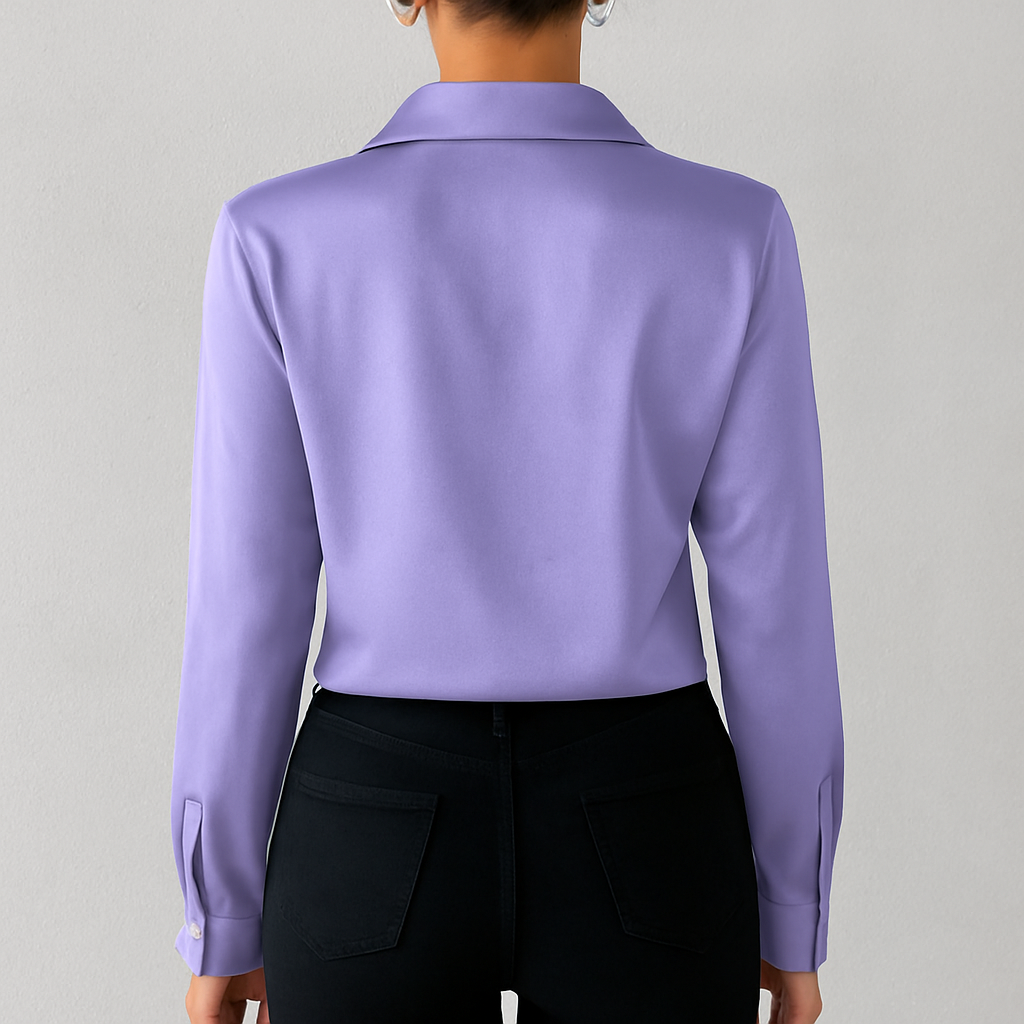 Damen Bluse langarm, Elegante Seidenoptik Bluse für Büro & Abendmode