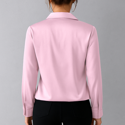Damen Bluse langarm, Elegante Seidenoptik Bluse für Büro & Abendmode