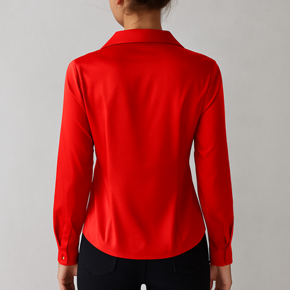 Damen Bluse langarm, Elegante Seidenoptik Bluse für Büro & Abendmode