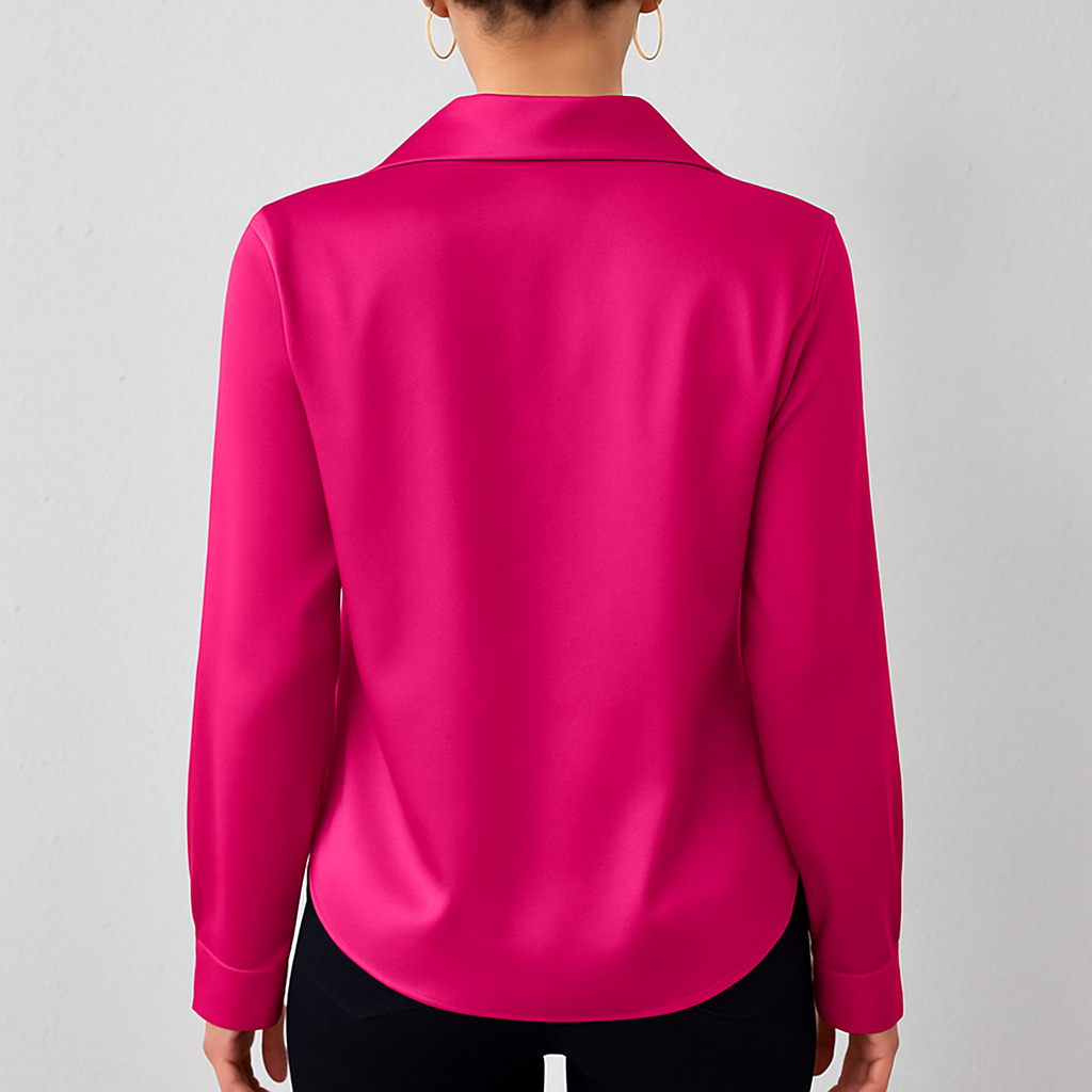 Damen Bluse langarm, Elegante Seidenoptik Bluse für Büro & Abendmode