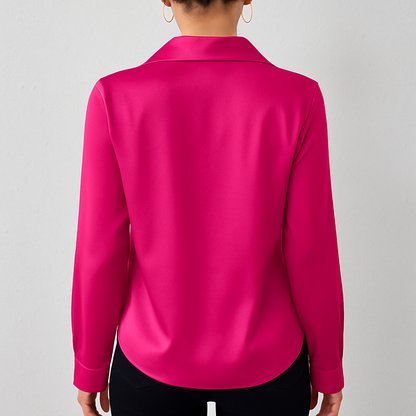 Damen Bluse langarm, Elegante Seidenoptik Bluse für Büro & Abendmode